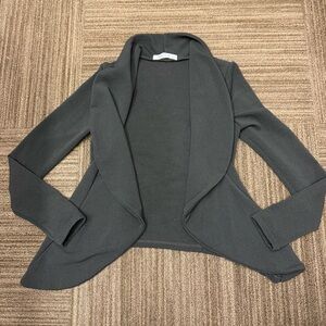 Doublju Women's Black Blazer Jacket Cardigan Ruffle Detail Structured